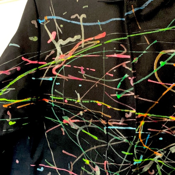 Vintage 90s Red Kap black utility coveralls, puffy paint splatter design - Picture 7 of 15